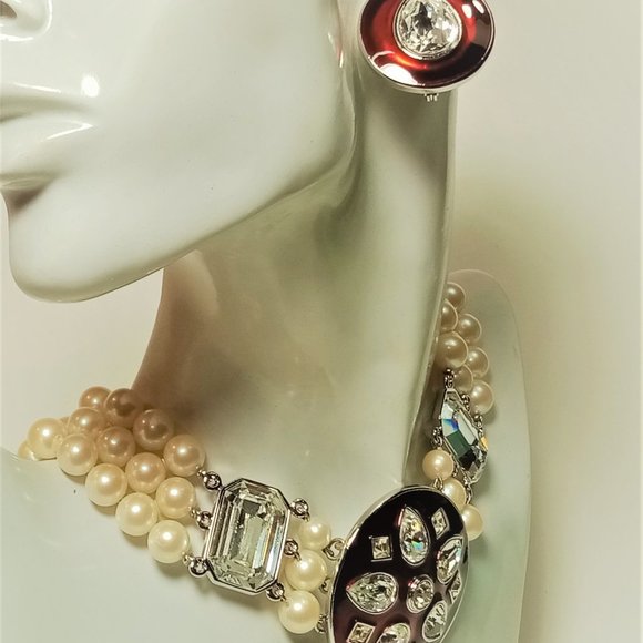 Vintage YSL Goossens Enamel Necklace Earring Set - Picture 13 of 13